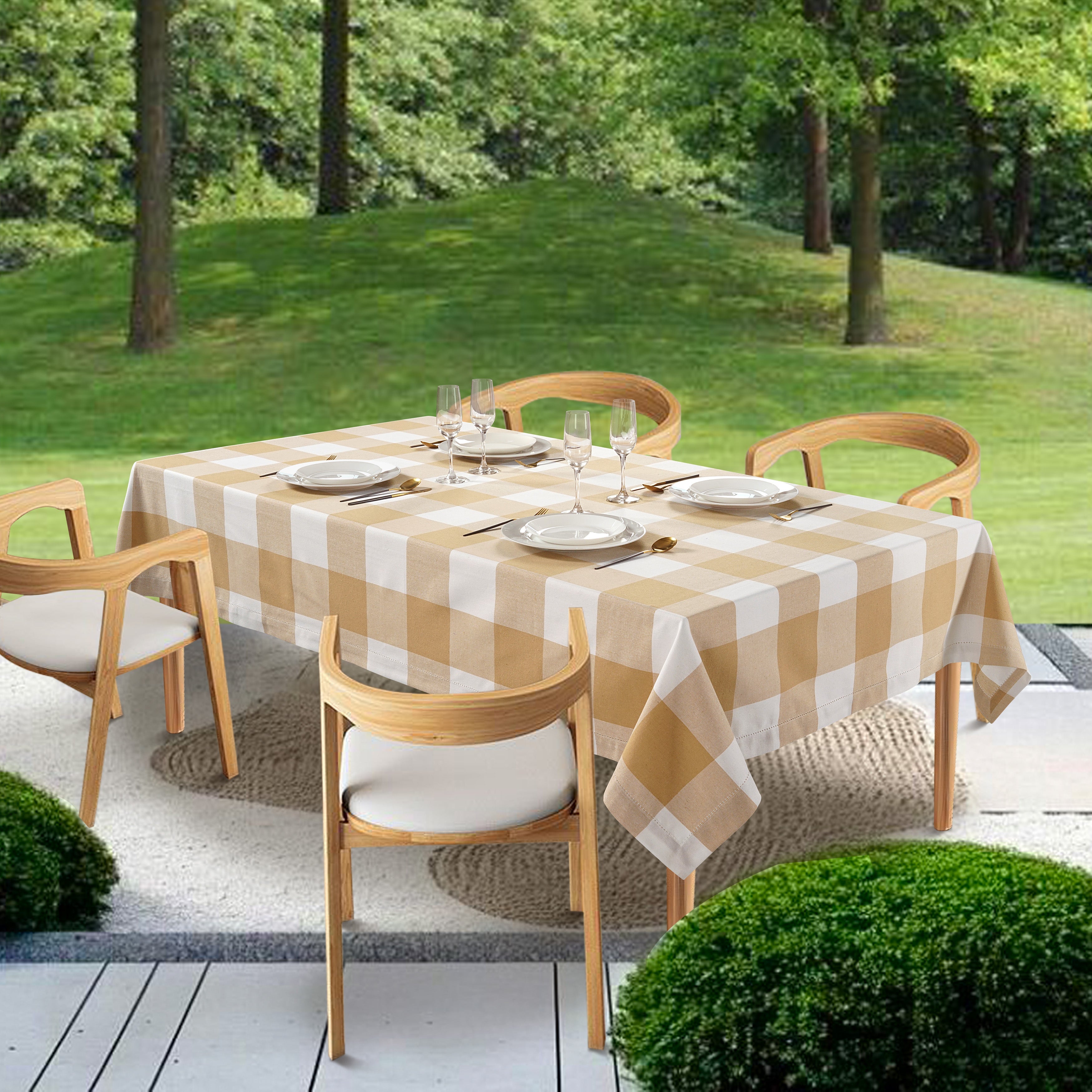 Tablecloth 10 seat 150x304cm - Beige Check